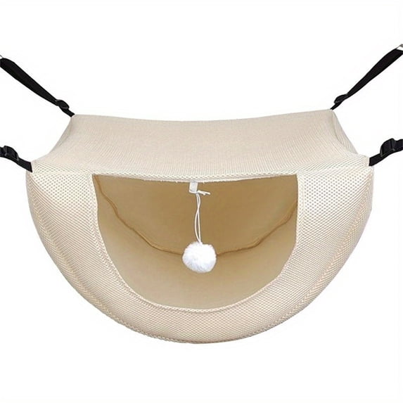 Cat Hammock Hanging Bed - Breathable Sandwich Mesh Fabric, Year - Round Use, with Hanging Straps and Plush Ball Toy - For Cats, Small Pets, Cage Use, Indoor Use
