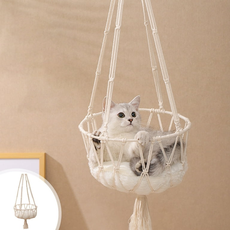 Cat Hammock Macrame Hanging Cat Bed Detachable Pet Cat Basket Swing Hanging Window Perch for Cat Small Dog Sleeping Playing Climbing and Lounging Walmart
