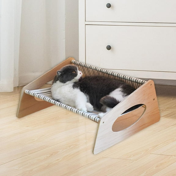 Cat Hammock,Portable Cat Hammock Bed for Indoor Cats Kitten,Indoor Small Puppy Dog Hammock Playing Resting,Wooden Elevated Cat Bed Pet Cat Furniture Hammock,Small Animal Cat Sleeping Bed Stripe