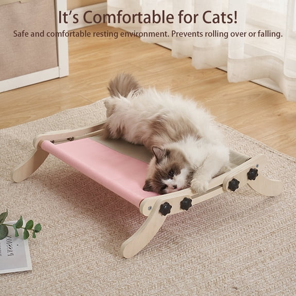 Cat Hammock Radiator, Dual-use Cat Window Hammock for Indoor Cats, Adjustable Wood Cat Radiator Beds Cat Window Beds Holds Up 18kg for Home Living Room Gray Pink Can be Hung or Placed