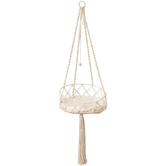 Cat Hammock Swing Set, 15.7 in Handwoven Hanging Boho Cat Bed with Soft Cushion, Cotton Rope Bed for Cats or Small Dogs, Macrame Cat Bed for Indoor Decor