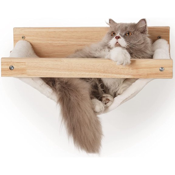 Cat Hammock Wall Mounted, 18 x 14 in Kitty Beds and Perches, Wooden Cat Wall Furniture, Larger Version Cat Wall Shelves with Extra Cloth, Suitable for 16 inch Drywall Installation