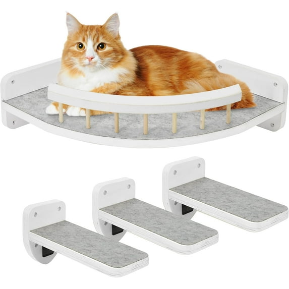Cat Hammock Wall Shelves with 3 Steps, Cat Shelves and Perches, Wall Furniture and Climbing Shelf, Kitty Scratching Post Shelf for Indoor with Plush Covered, Gift for Kitty