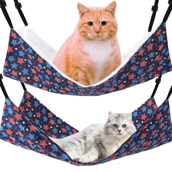 Cat Hammock for Cage Hanging Reversible 2Pack,Pet Hammock Bed Adjustable,Soft Sleeping Hammock for Cats,Ferret,Puppy,Rabbits,Small Animals (L, CAT)