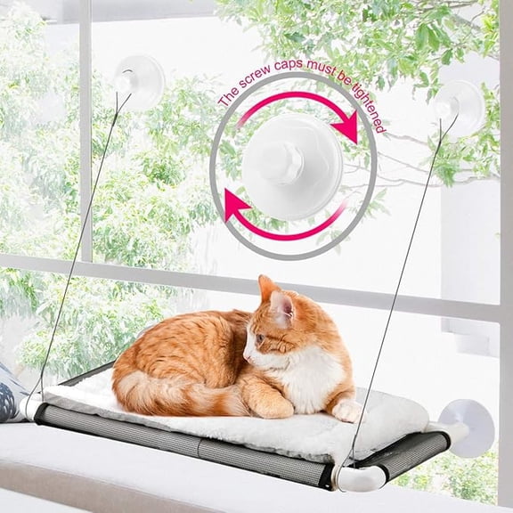 Cat Window Perch 2025 New Model Screw-Suction Cup Extra-Large Stable Bed Frame White Indoor Edition