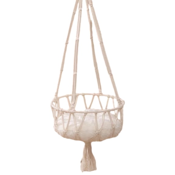 Cat Hanging Bed for Window, Macrame Cat Hammock, Removable Cat Basket Swing for Large Cats, 14.96x14.96x14.17 Inches