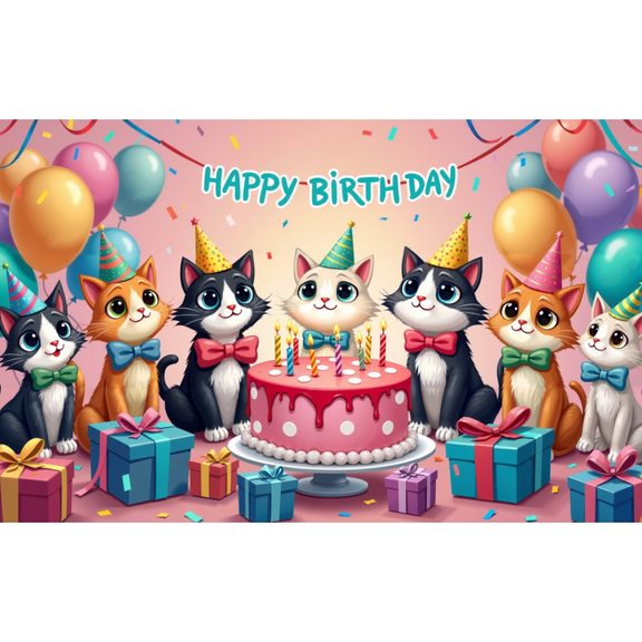 Cat Happy Birthday Backdrop Kitten Photography Background Pet Paw Cat Theme Party Photo Backdrop Birthday Party Decorations for Cat Owner Children Kids Cake Table Decorations