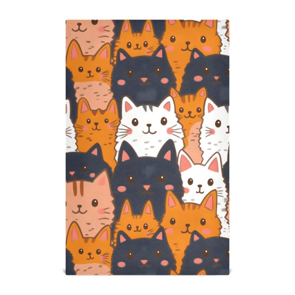 Cat Happy Pattern Kitchen Towels Waffle Weave Decorative Tea Towels Multi Use Dishcloths 28x18in