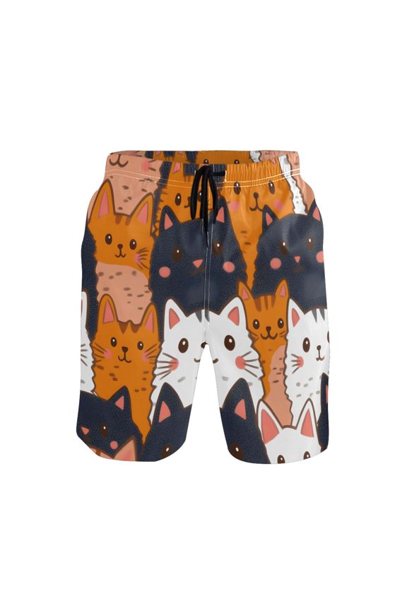 Cat Happy Pattern Mens Swim Trunks Quick Dry Board Shorts Breathable Fit Beach Shorts Swimwear