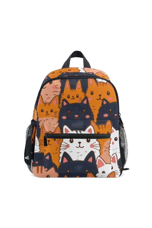 Cat Happy Pattern Mini Backpack Cute Small Backpack with Chest Strap and Whistle Ages 3-8