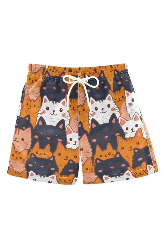 Cat Happy Pattern Swim Trunks Quick Dry Beach Pool Board Shorts Lightweight Stylish Print Sizes 2T to XL