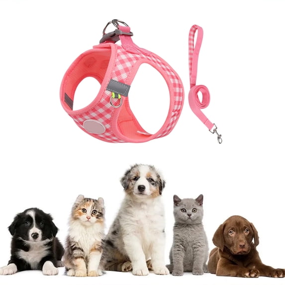 Cat Harness,Cat Harness and Leash,Dog And Cats Leash Sleeveless,,Cat Harness and Leash Set for Walking Adjustable Vest for Pet Kitten Puppy,Pet Reflective Breathable Leash(Pink)