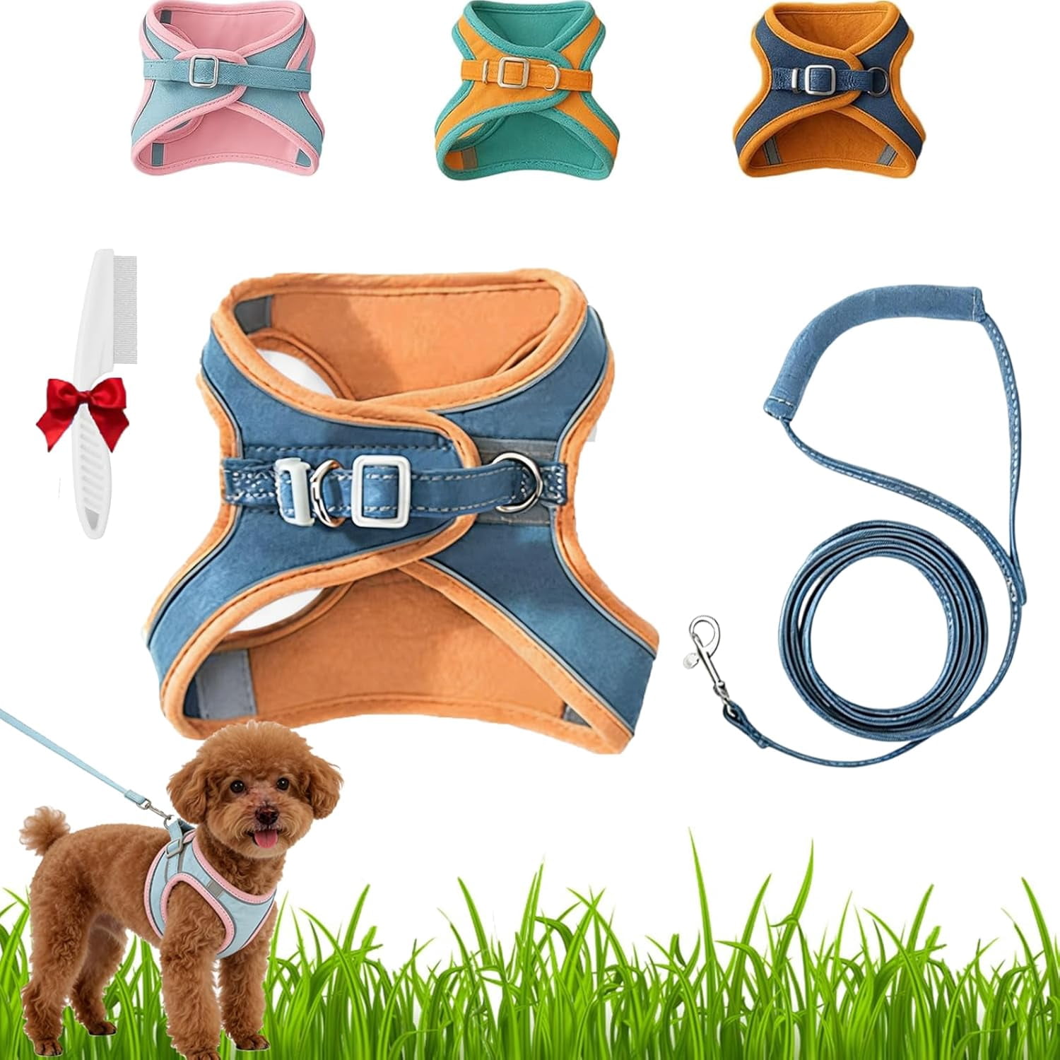 Cat Harness, Escape-Proof Cat Harness and Leash Set, Breathable Soft Adjustable Step-in Cats Leash, Easy Wear Outdoor for Small Medium Cats (Blue, XL (15-20 lb))