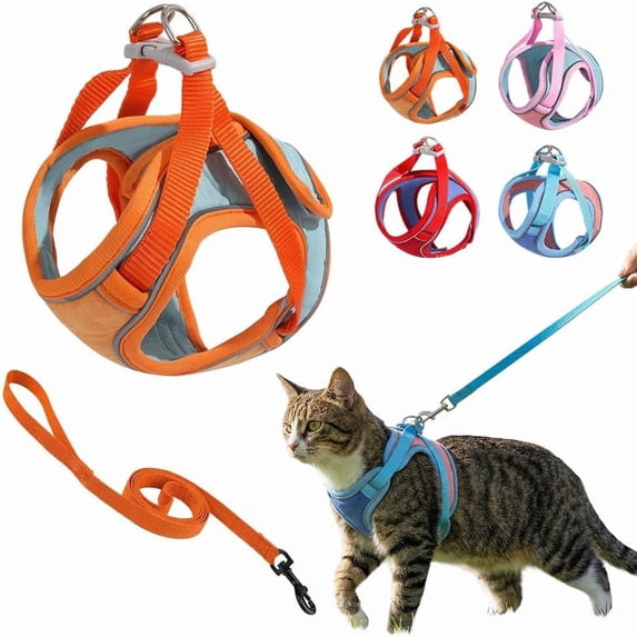 Cat Harness and Leash, 2026 New Adjustable Step-in Pet Harness for Walking for Small Medium Dogs/Cats, Escape-Proof Cat Harness Set(Saffron,S(for 8.8-16.5 IB))