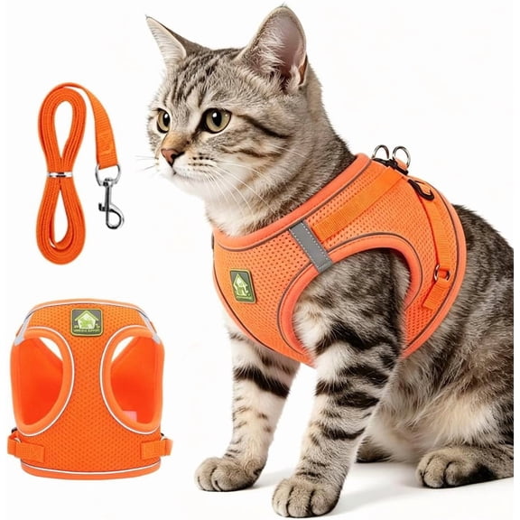 Cat Harness and Leash, 2026 New Escape Proof Cat Leash and Harness Set for Small Medium Large Cats, Breathable Adjustable Vest Harnesses with Reflective Strip for Walking Travel Camping (Orange, S)