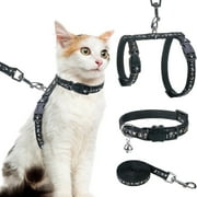 Cat Harness with Leash and Collar Set - Escape Proof Adjustable H-shped Cat Harness with Star and Moon Pattern Glow in The Dark for Kitty Outdoor Walking XIAO