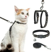 A Cat Harness with Leash and Collar Set - Escape Proof Adjustable H-shped Cat Harness with Star and Moon Pattern Glow in The Dark for Kitty Outdoor Walking