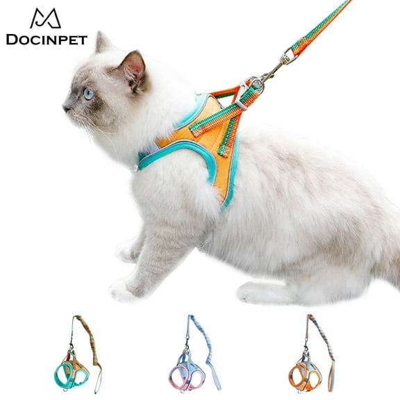 Cat Harness,Leash and Collar Set,Escape Proof Kitten Vest Harness for Walking,Easy Control Night Safe Pet Harness with Reflective Strap for Small Large Kitten,Fit for Puppy,Rabbit