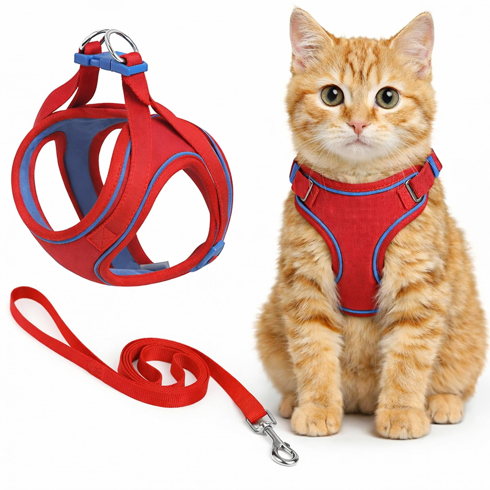 Cat Harness and Leash, Escape Proof Adjustable Step-in Cat Vest Harness, Soft Suede Reflective Pet Harness for Walking, for Kittens, Small Medium Cats, Rabbits & Small Dogs