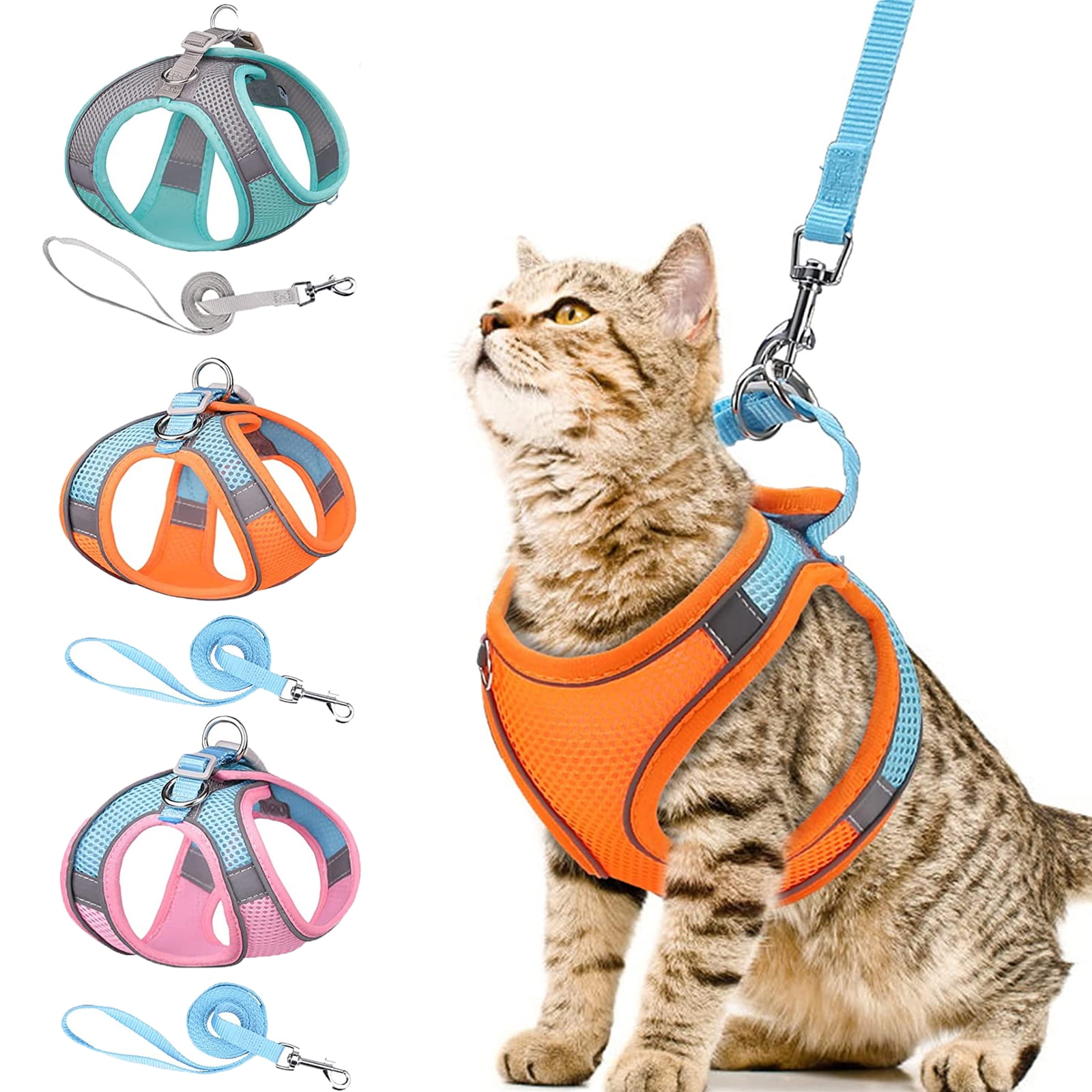 Cat Harness and Leash, Escape Proof Cat Vest Dog Walking Leash and Harness Set, Adjustable Step in Pet Harness, Reflective Breathable Easy Control Vest for Small Large Kitten Dog Outdoor, Orange 2XS