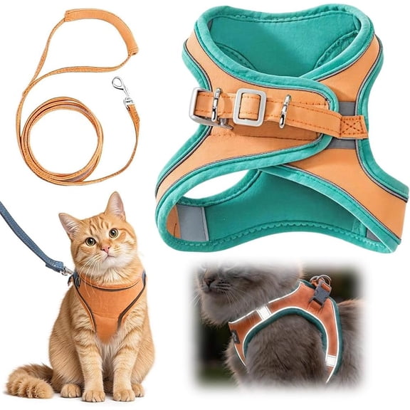 Cat Harness and Leash Escape Proof, Reflective Adjustable Step-in Soft Breathable Vest with 5ft Cord for Small Medium Cats Dogs Outdoor Walking (Green, 2XL) (K)