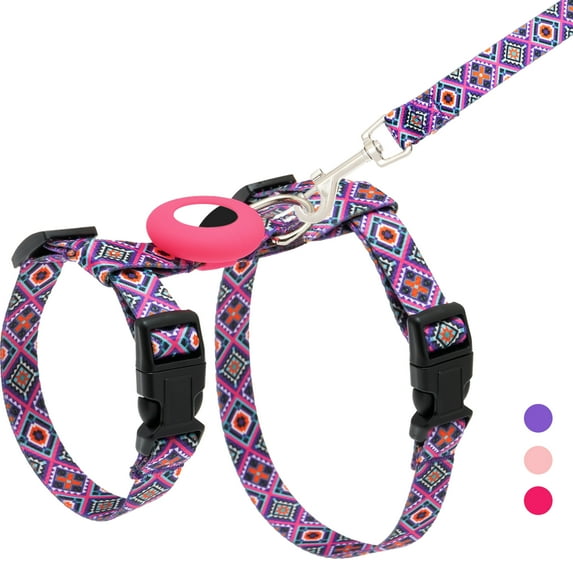Cat Harness and Leash Escape Proof for Walking Travel Outdoor - Soft Nylon Adjustable Cute Cat Harness Leash Set with Airtag Holder for Small Medium Large Cats