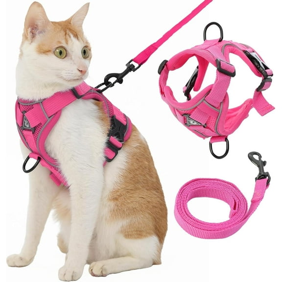 Cat Harness and Leash, Reflective Cat Harness Escape Proof for Walking, Adjustable Kitten Harness and Leash Set, 11 Buckles Easy Control Breathable Cat Vest Harness for All Types of Cats