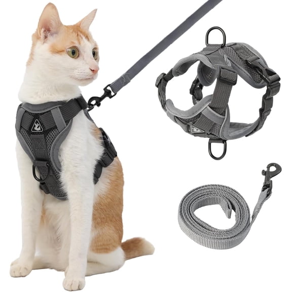 Cat Harness and Leash, Reflective Cat Harness Escape Proof for Walking, Adjustable Kitten Harness and Leash Set,4 Buckles Easy Control Breathable Cat Vest Harness for All Types of Cats