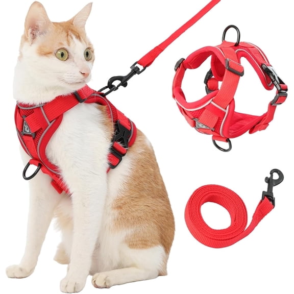 Cat Harness and Leash, Reflective Cat Harness Escape Proof for Walking, Adjustable Kitten Harness and Leash Set,4 Buckles Easy Control Breathable Cat Vest Harness for All Types of Cats