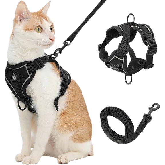 Cat Harness and Leash, Reflective Cat Harness Escape Proof for Walking, Adjustable Kitten Harness and Leash Set, 4 Buckles Easy Control Breathable Cat Vest Harness for All Types of Cats