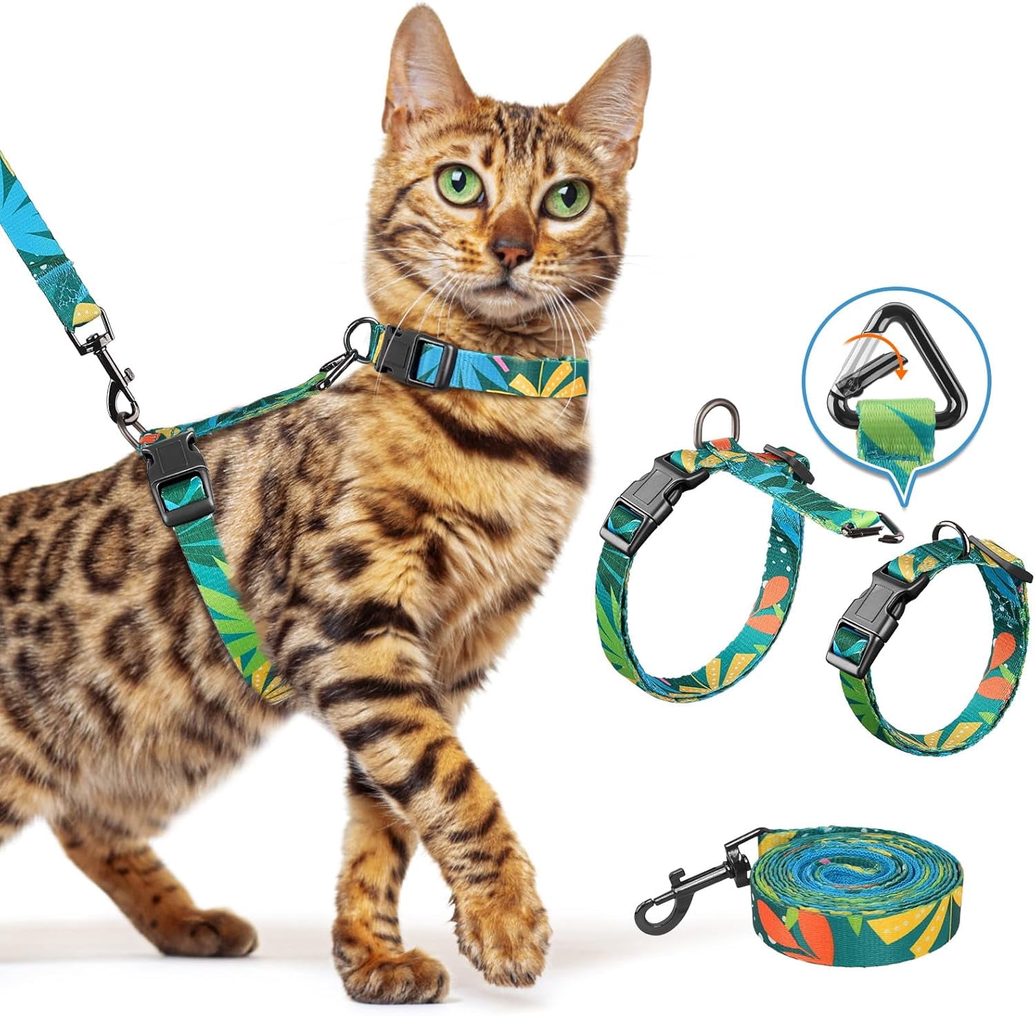 Cat Harness and Leash Set, 3-in-1 Adjustable & Lightweight, Escape-Proof, Comfortable Soft Kitten Harness for Large Cats, Safe, Easy to Wear, Outdoor Walking Travel