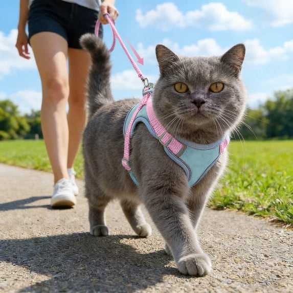 Cat Harness And Leash Set Adjustable Soft Mesh Cat Vest Harness With Reflective Strips Escape Proof Pet Outdoor Gear For Outdoor Walking Travel Kitten Adult Cat Dog Puppy