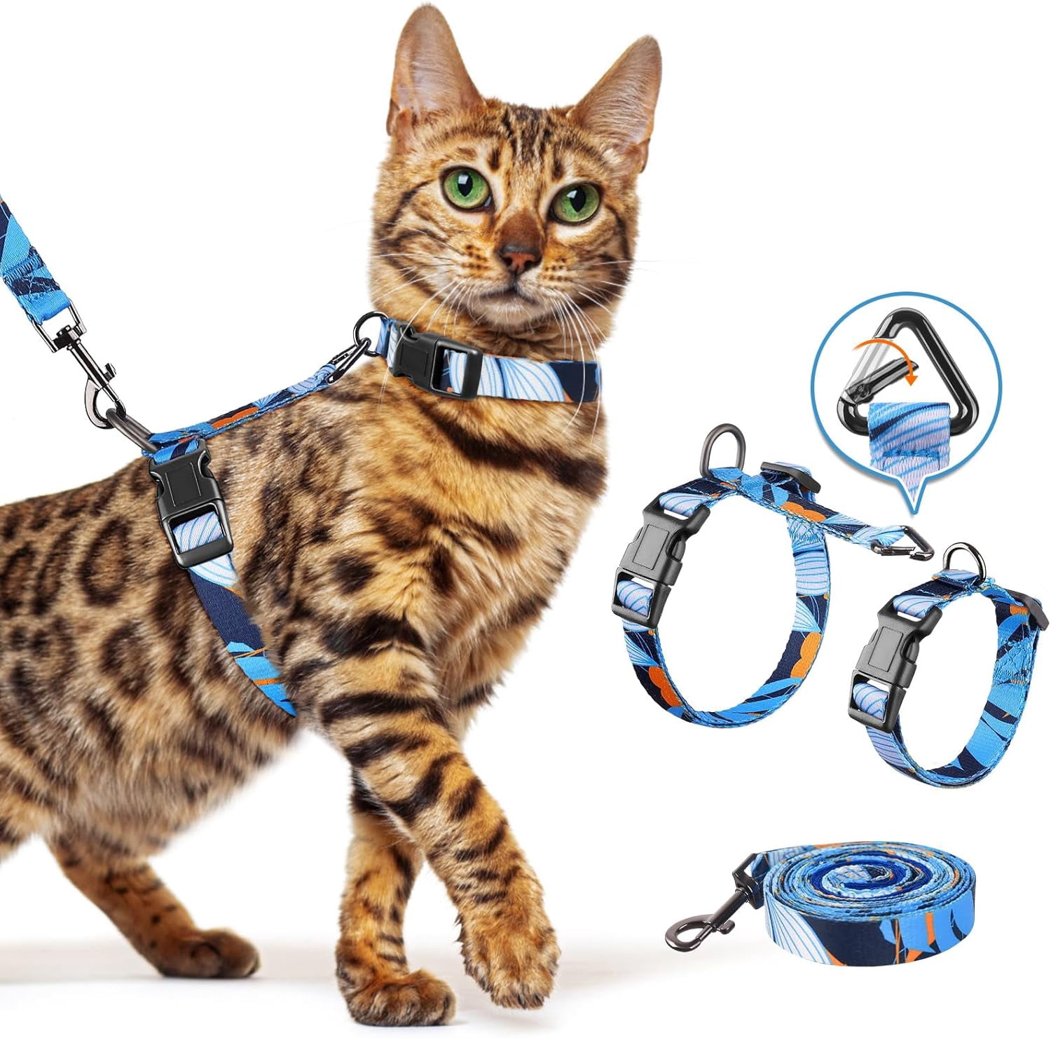 Cat Harness and Leash Set, Escape Proof [3 in 1 Adjustable & Lightweight] Cat Harness, Safe Kitten Harness for Large Cats Comfortable Soft, Easy to Wear, Walking Outdoor Travel, Medium