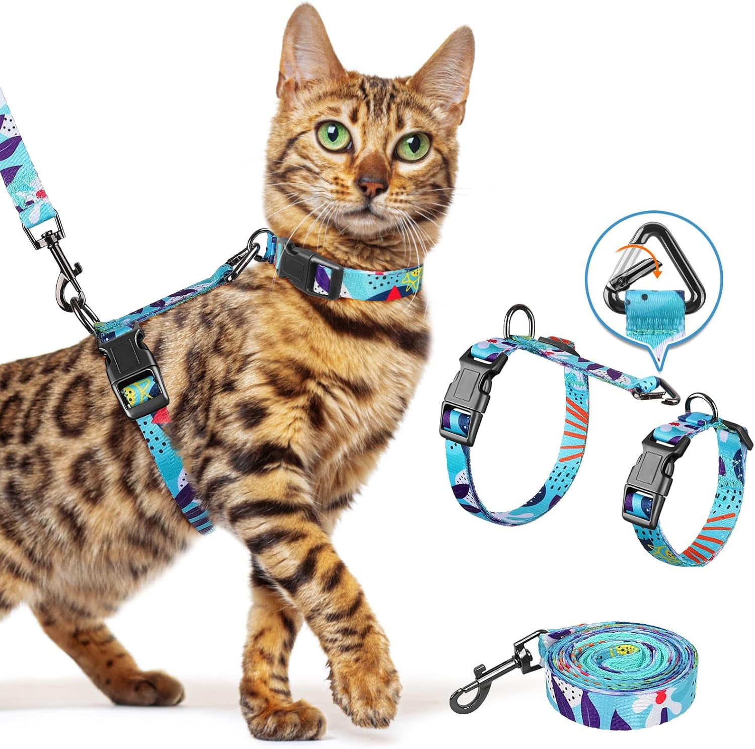 Cat Harness and Leash Set, Escape Proof [3 in 1 Adjustable & Lightweight] Cat Harness, Safe Kitten Harness for Large Cats Soft Comfortable, Easy to Wear, Walking Outdoor Travel, Medium