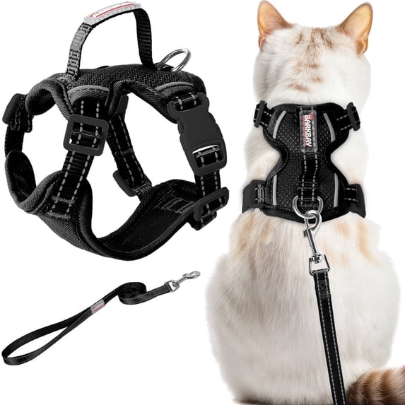 Cat Harness and Leash Set Escape Proof for Kitten Walking, Soft Adjustable Top Handle Vest Harnesses for Cats, Easy Control Breathable Reflective Small Medium Large, Black, XS