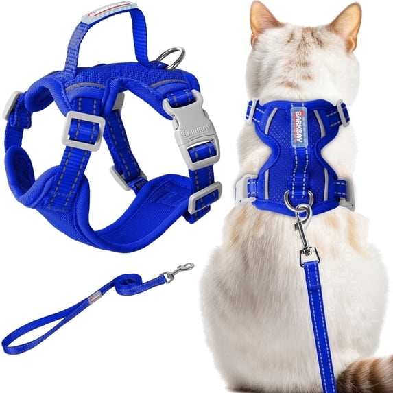 Cat Harness and Leash Set Escape Proof for Kitten Walking, Soft Adjustable Top Handle Vest Harnesses for Cats, Easy Control Breathable Reflective Small Medium Large, Sapphire Blue,M