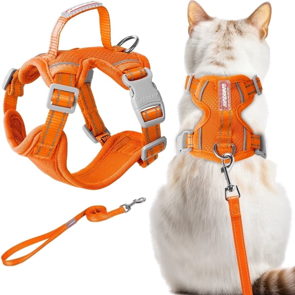 Cat Harness and Leash Set Escape Proof for Kitten Walking, Soft Adjustable Top Handle Vest Harnesses for Cats, Easy Control Breathable Reflective Small Medium Large, Orange, S