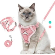 Cat Harness and Leash Set for Walking, Adjustable Kitten Vest Harness with Reflective Strip Breathable Mesh, Escape Proof Soft Pet Safety Vest for Cats, Kittens, Puppies, M, Pink
