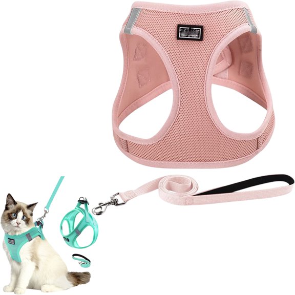 Cat Harness and Leash Set for Walking, Escape Proof Step-in Cat Vest, Soft Breathable Suede Kitten Harness with Reflective Strip, Adjustable Pet Harness for Small Medium Cats