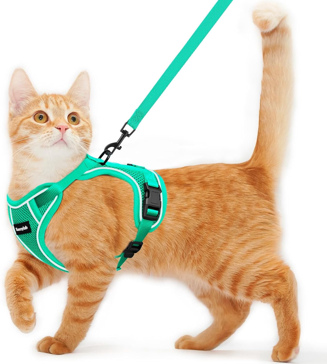Cat Harness and Leash for Walking Escape Proof Soft Adjustable Cat Leash Breathable Comfortable Vest Easy to Wear Kitten Harness for Outdoor Travel (Emerald, S (7-12lb))
