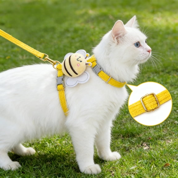 Cat Harness T Style Escape Proof Honeybee Design Adjustable Breathable Mesh for Cats Outdoor Walking Leash by PALIFEUR
