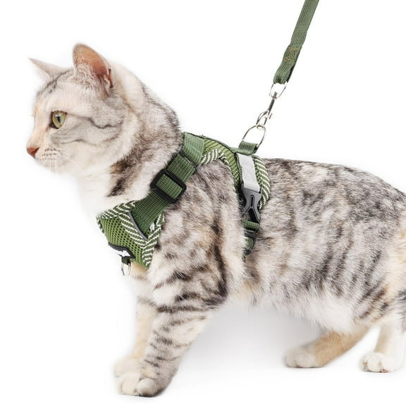 Cat Harness and Leash Escape Proof Extra Large Kitten Harness Maine Coon Cat Vest for Walking Travel, Dark Green, XL