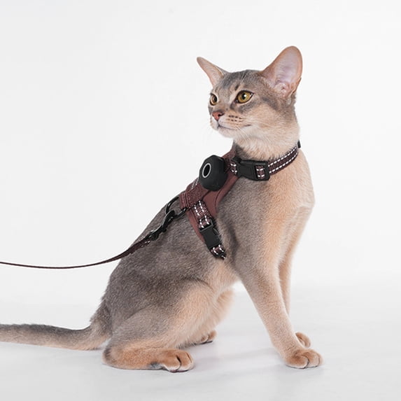 Cat Harness and Leash Escape Proof,Reflective Adjustable Pet Harness with 1.5m Rope for 1.5-4kg Small and Medium-Sized Cat Walking(Coffee)