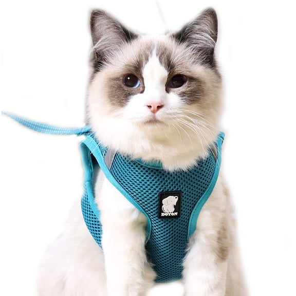 Cat Harness and Leash, Mesh Reflective Adjustable Cat Vest Harness for Outdoor Walking with Escape Proof Buckle (L, Green)