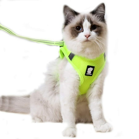 Cat Harness and Leash, Mesh Reflective Adjustable Cat Vest Harness for Outdoor Walking with Escape Proof Buckle (M, Light Green)