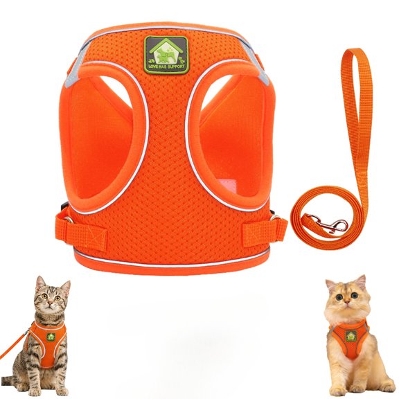 Cat Harness and Leash, Retractable Cat Leash, Breathable Adjustable Vest Harnesses with Reflective Strip, Step-in Design & Night Safety