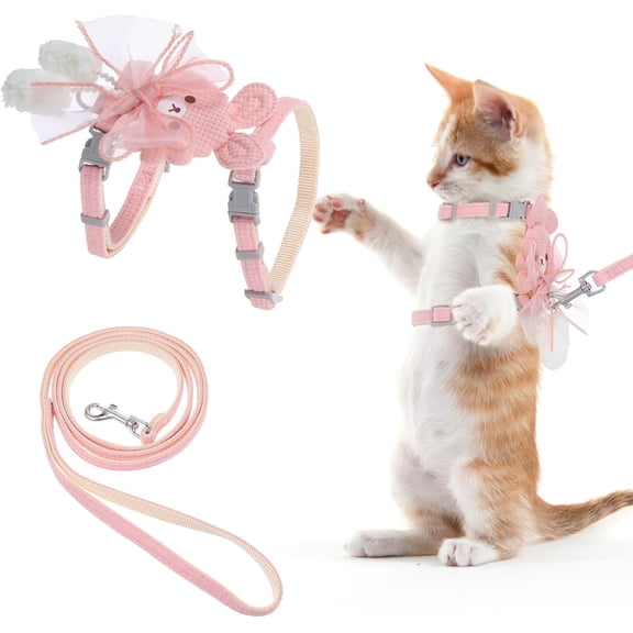 Cat Harness and Leash Set, Adjustable Gradient Kitten Harness Escape Proof Harness with Leash for Kitty Outdoor Walking (Blue)