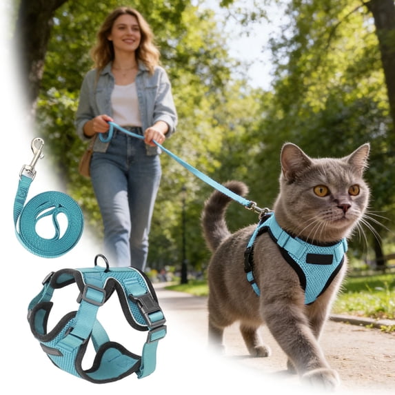Cat Harness and Leash Set Adjustable Reflective Vest for Small Cats and Dogs Outdoor Walking Training No Pull Comfortable Pet Safety Harness
