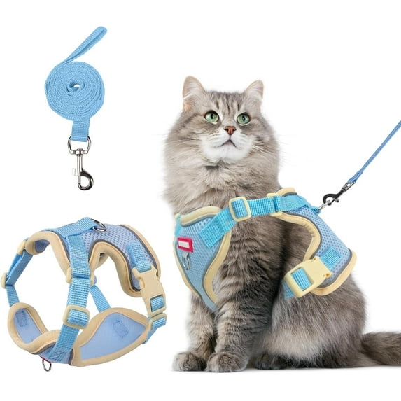 Cat Harness and Leash Set Escape-Proof Adjustable cat Leash and Harness Combo Suitable for All cat Breeds (Blue, L)