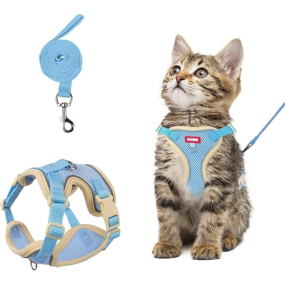 Cat Harness and Leash Set Escape-Proof Adjustable cat Leash and Harness Combo Suitable for All cat Breeds (Blue, M)